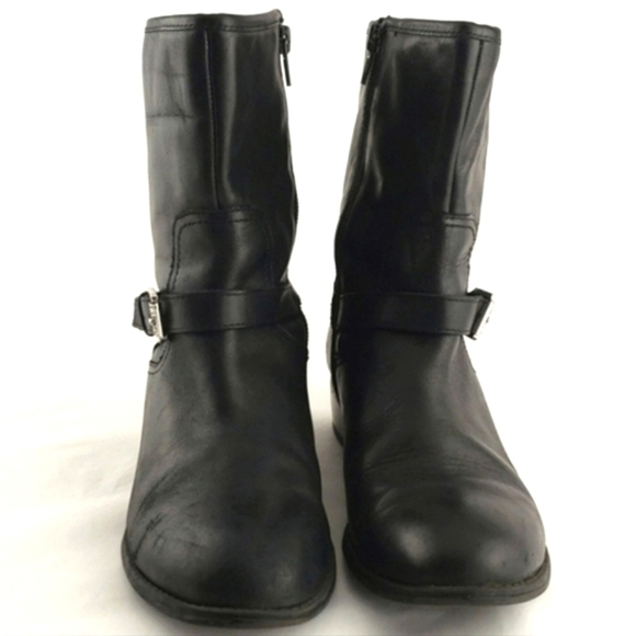 Ralph Lauren Mesi Black Leather Ankle Boots Dual Buckle Strap Almond Toe Size 6B - Picture 4 of 15